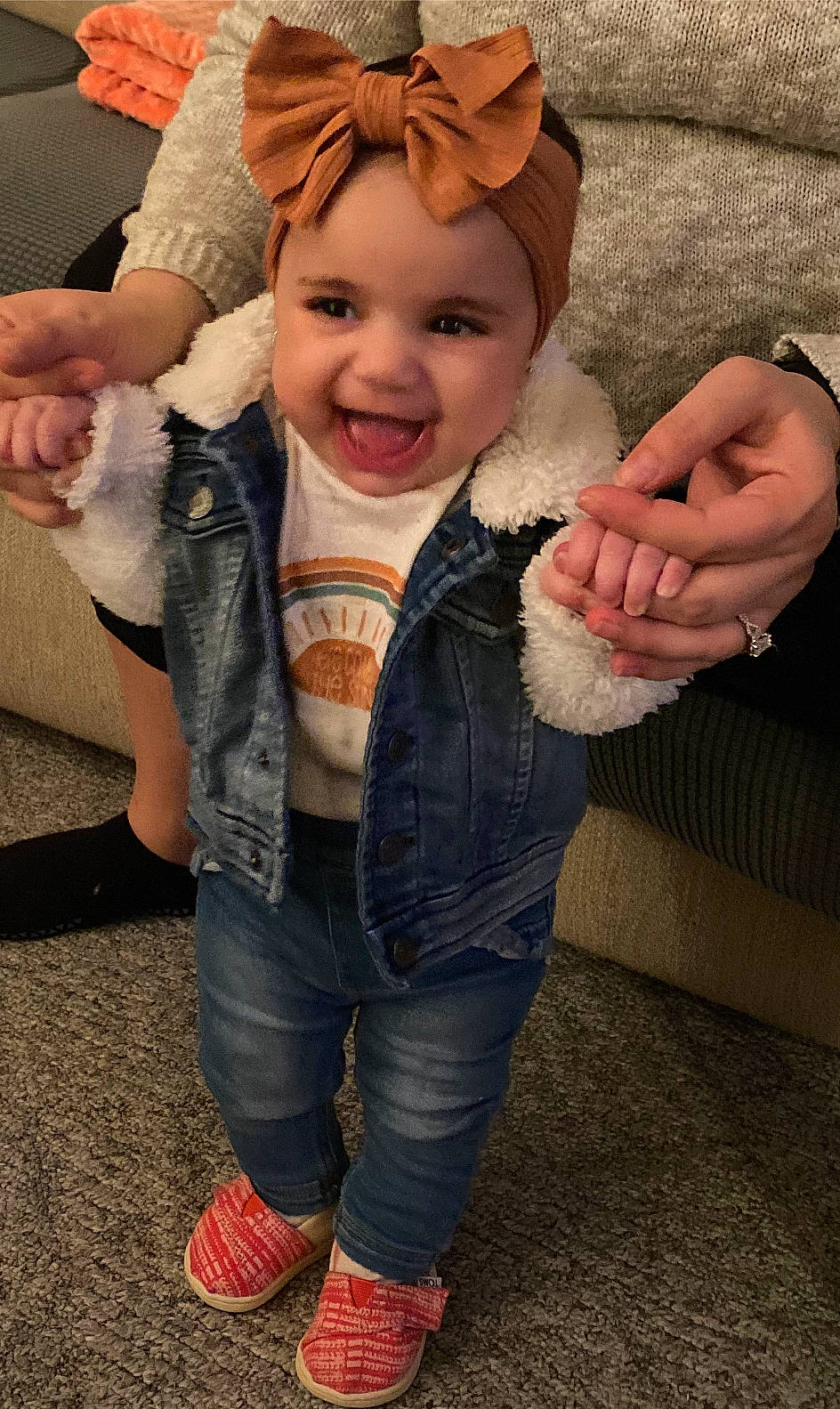 Rosalynn joined the competition — help win amazing prizes! baby, baby_toddler_clothing, cheek, child, eye, fashion_accessory, finger, fun, fur, gesture, glove, happy, head, headwear, joy, leg, person, personal_protective_equipment, skin, sleeve
