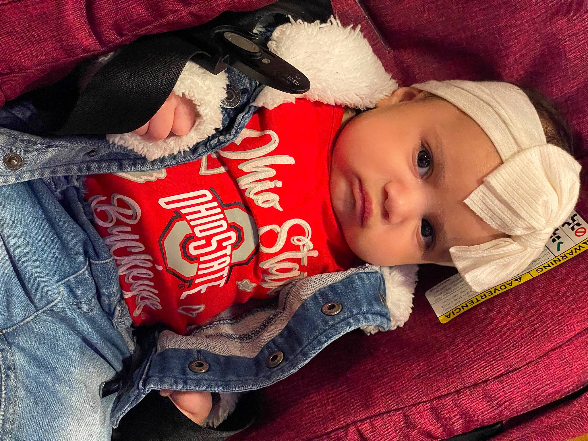 Rosalynn is registered to the contest to win money with this photo: baby, baby_carriage, baby_products, baby_sleeping, baby_toddler_clothing, cap, carmine, cheek, child, comfort, denim, fur, hat, headwear, lip, outerwear, person, sitting, sleep, sleeve