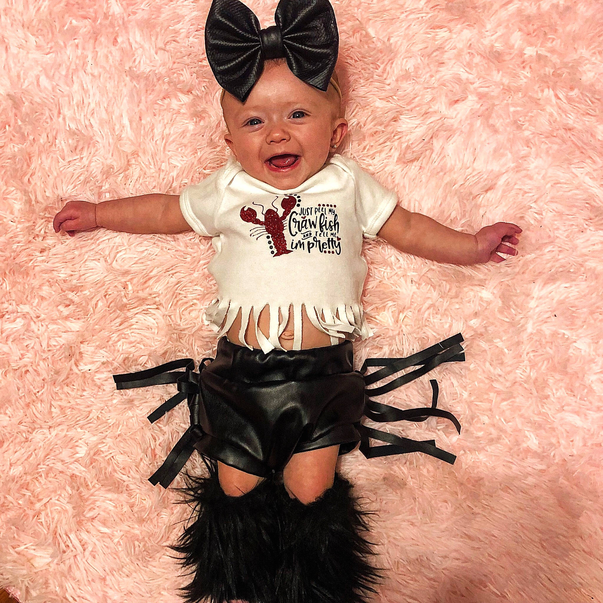 Emersyn joined the competition — help win amazing prizes! baby, baby_toddler_clothing, child, child_model, clothing, costume, costume_accessory, ear, fur, head, headwear, person, pink, product, sleeve, t_shirt, toddler