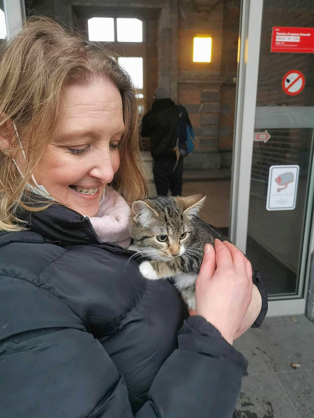 Câline a rejoint le concours — aidez-le/la à gagner de superbes lots ! blond, brown_hair, carnivore, cat, comfort, domestic_short_haired_cat, door, felidae, fur, human, iris, laugh, mammal, small_to_medium_sized_cats, tabby_cat, tooth, vertebrate, whiskers