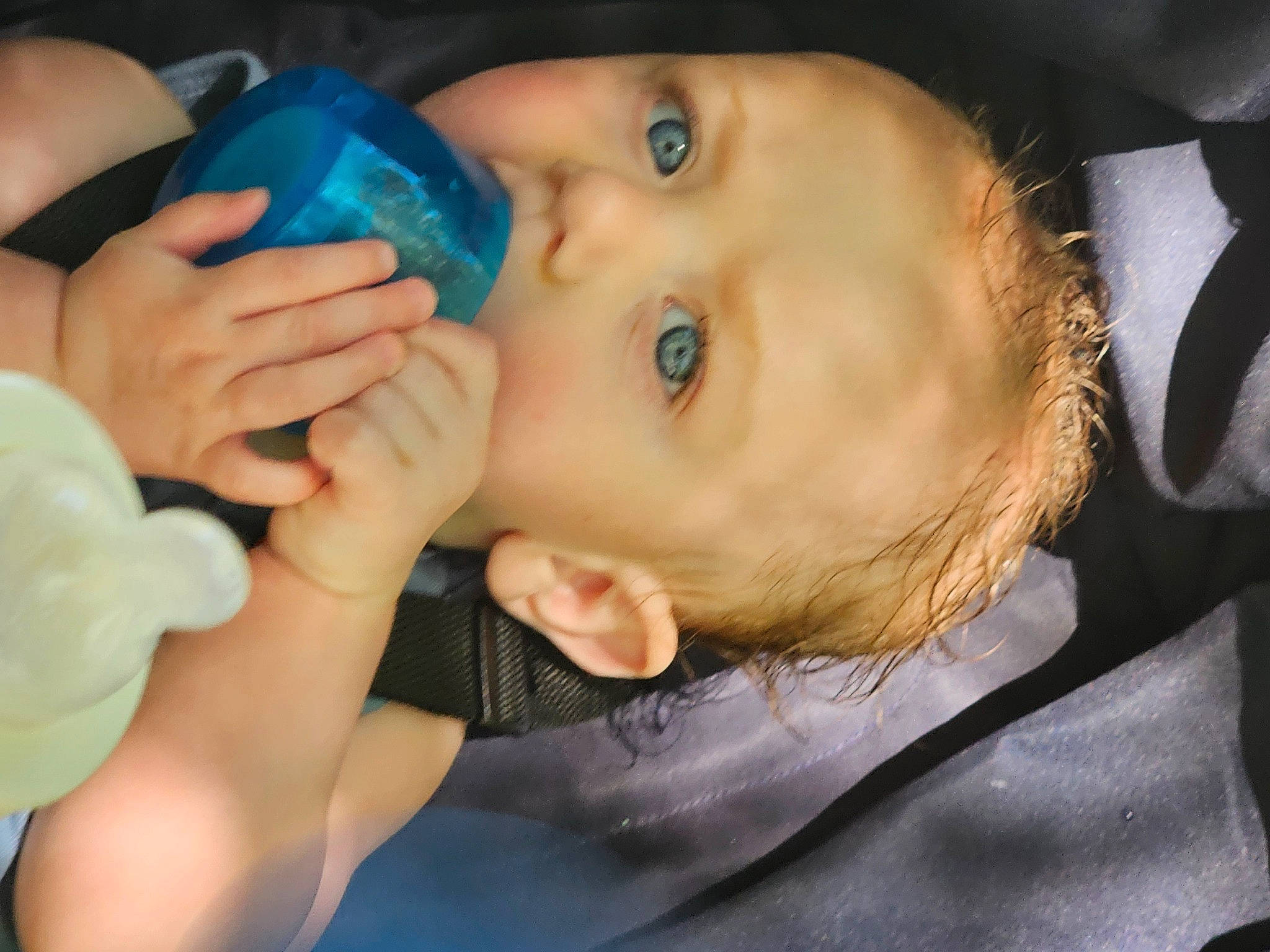 Czar is registered to the contest to win money with this photo: baby, bottle, cheek, child, drinkware, eyelash, finger, fun, gesture, hand, happy, iris, lip, mouth, nail, nose, person, plastic_bottle, skin, thumb