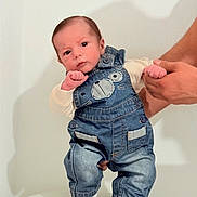 Enzo Rafael participe au concours pour gagner de l'argent avec cette photo : baby, infant, denim_overalls, cute_clothing, white_shirt, baby_shoes, mickey_mouse, standing, adult_hands, indoor, portrait, child, small_fist, denim, blue_clothing, footwear, person, studio_lighting, soft_background, expression