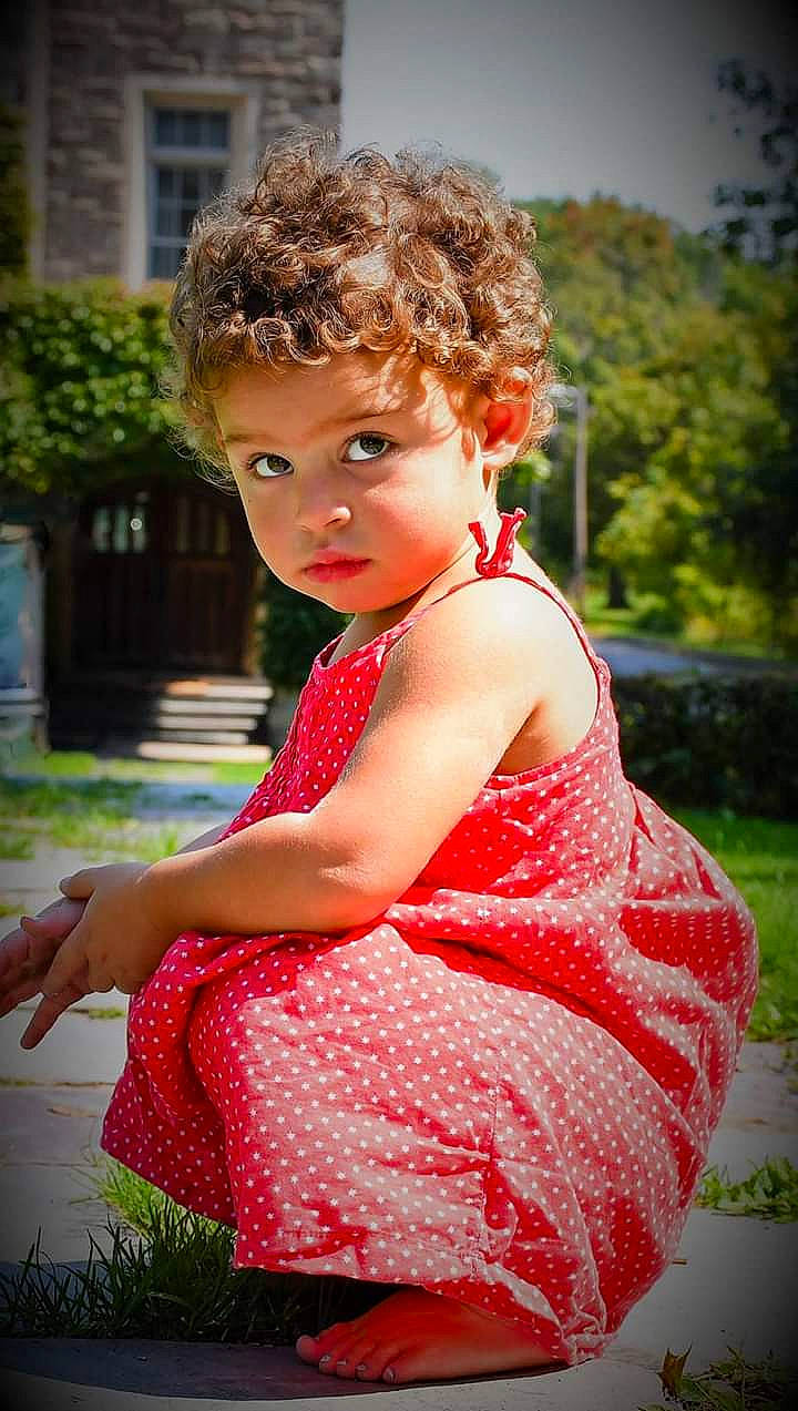 Aubriella joined the competition — help win amazing prizes! beauty, child, child_model, dress, eye, fawn, grass, hairstyle, lip, pattern, person, photo_shoot, photography, pink, red, shoulder, sitting, skin, smile, summer