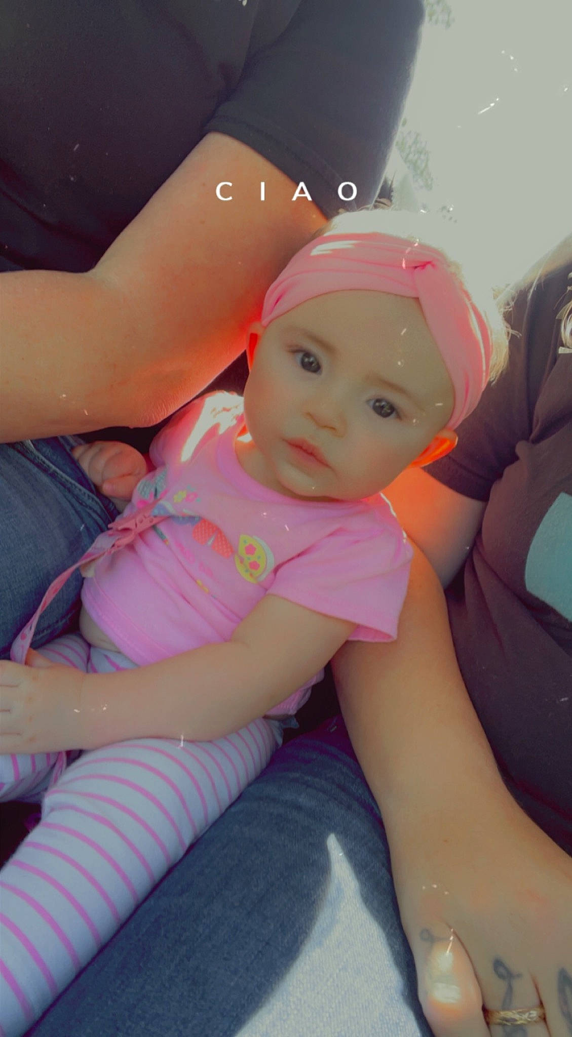 Gracelyn joined the competition — help win amazing prizes! abdomen, arm, baby, baby_products, baby_toddler_clothing, cap, cheek, chest, comfort, fun, happy, headwear, human_leg, lap, leisure, person, pink, sitting, skin, thigh