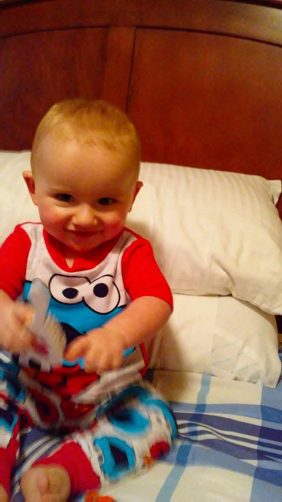 Hunter Chase Guthry joined the competition — help win amazing prizes! boy, child, fun, infant, person, play, product, red, sitting, skin, smile, toddler, toy