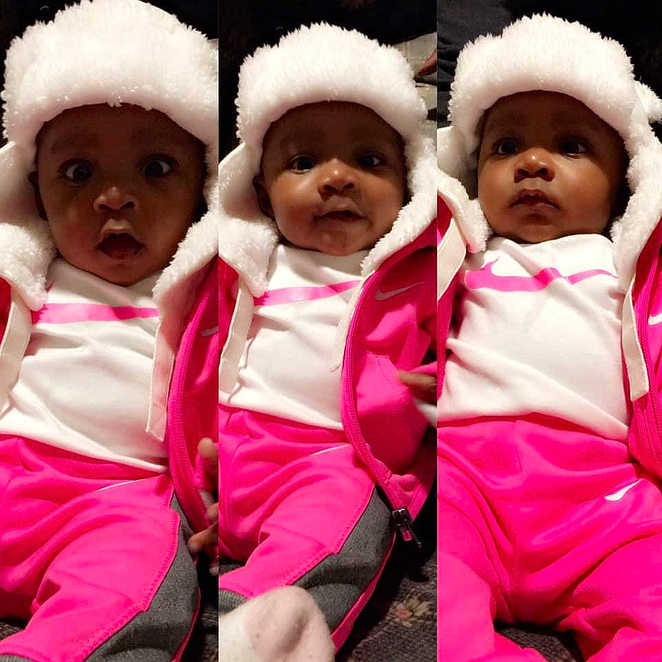 Cali joined the competition — help win amazing prizes! baby, bonnet, cheek, child, eye, face, fun, happy, head, headgear, headwear, hood, hoodie, outerwear, people, person, pink, product, skin, smile