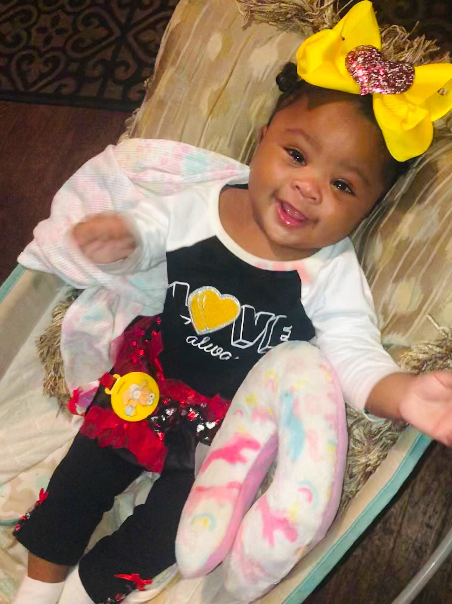 Katrina joined the competition — help win amazing prizes! baby, baby_toddler_clothing, child, cool, face, facial_expression, flash_photography, fun, happy, head, headpiece, leisure, mouth, pattern, person, pink, sitting, sleeve, smile, t_shirt