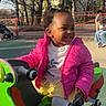 Moidziwa participe au concours pour gagner de l'argent avec cette photo : toddler, child, playground, spring_ride, pink_jacket, smile, outdoor, daylight, play, fun, toy, sneakers, trees, park, fence, people, baby, happy, clothing, recreation