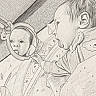 babies, baby_clothing, blanket, children, close_up, cozy, curious, cute, drawing, faces, illustration, indoor, infants, lying_down, mirror, pencil_sketch, portrait, reflection, siblings, soft_lighting