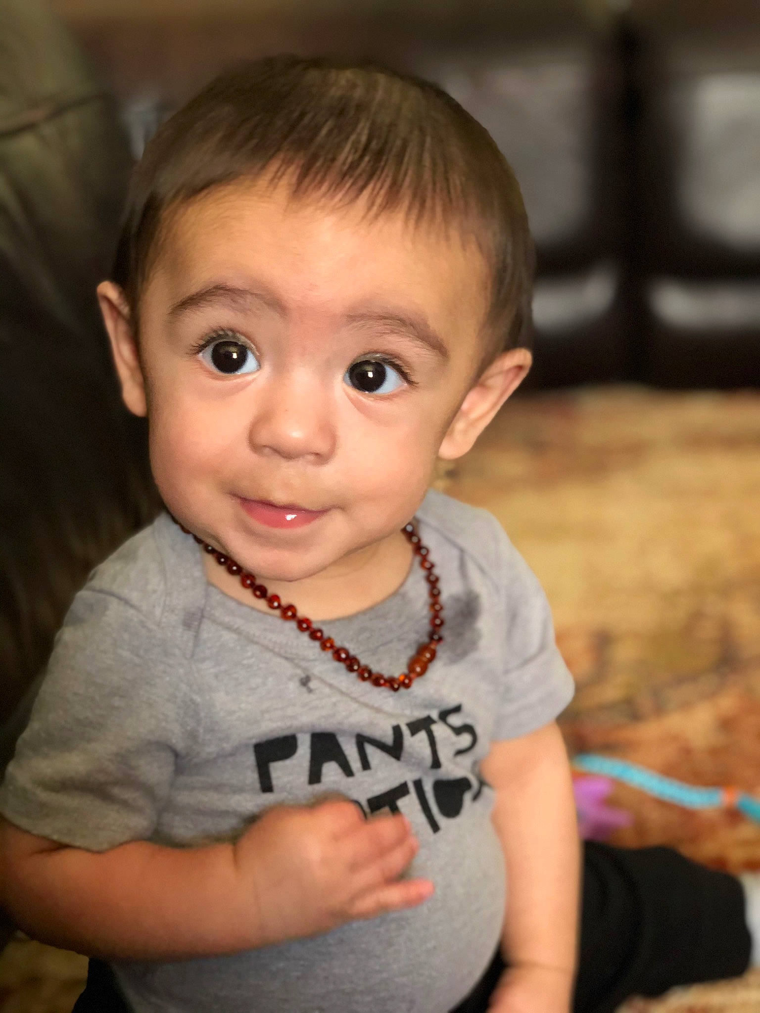 Allen joined the competition — help win amazing prizes! baby, cheek, child, chin, eye, face, forehead, fun, hair, head, iris, lip, nose, people, person, sitting, skin, smile, t_shirt, toddler