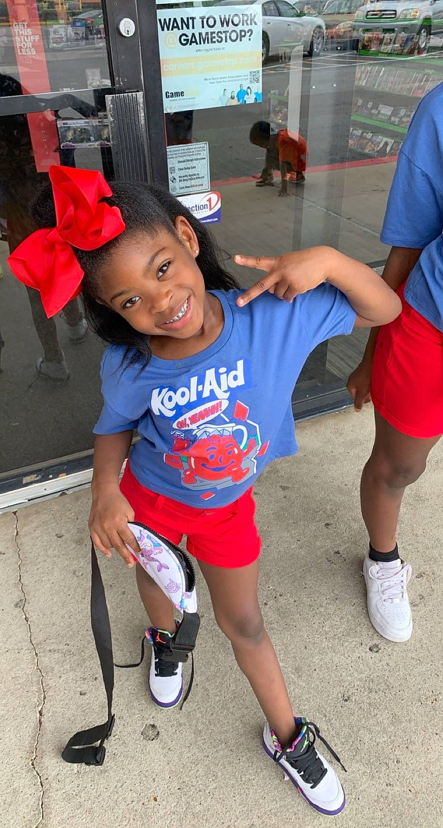 Kynslei joined the competition — help win amazing prizes! clothing, cool, footwear, fun, hairstyle, happy, hat, joy, leg, leisure, person, pink, red, shoe, shorts, sleeve, smile, sneakers, summer, t_shirt