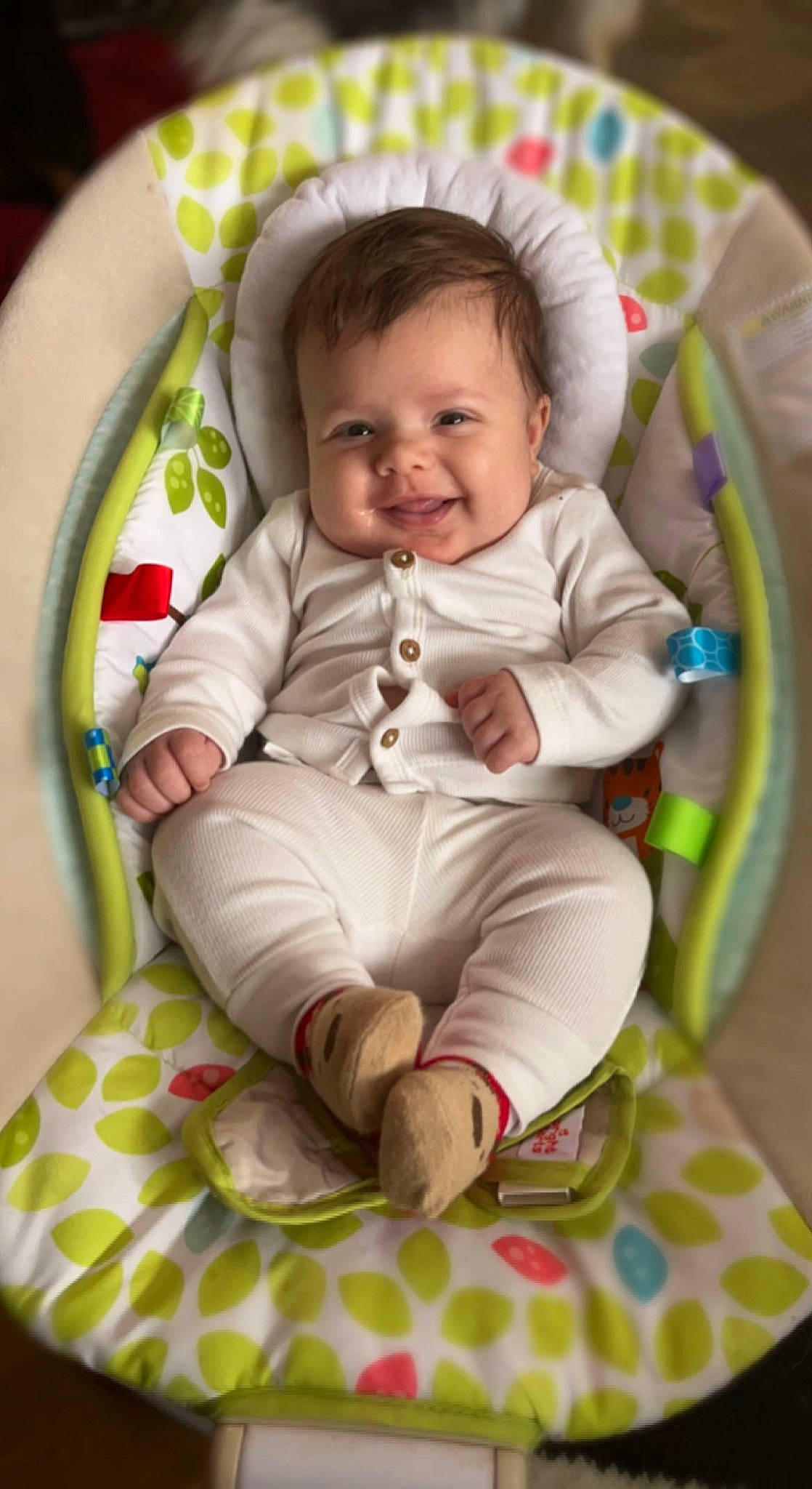 Mathew joined the competition — help win amazing prizes! baby, baby_products, baby_toddler_clothing, chair, cheek, child, comfort, dress, eye, green, happy, head, joy, pattern, person, sitting, skin, sleeve, smile, textile
