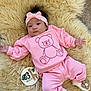 Rubyrae joined the competition — help win amazing prizes! baby, pink_clothing, headband, teddy_bear_print, fluffy_rug, milestone_sign, 3_months, infant, cute, soft_texture, lying_down, baby_socks, wooden_sign, neutral_expression, indoors, portrait, child, cozy, milestone, baby_girl