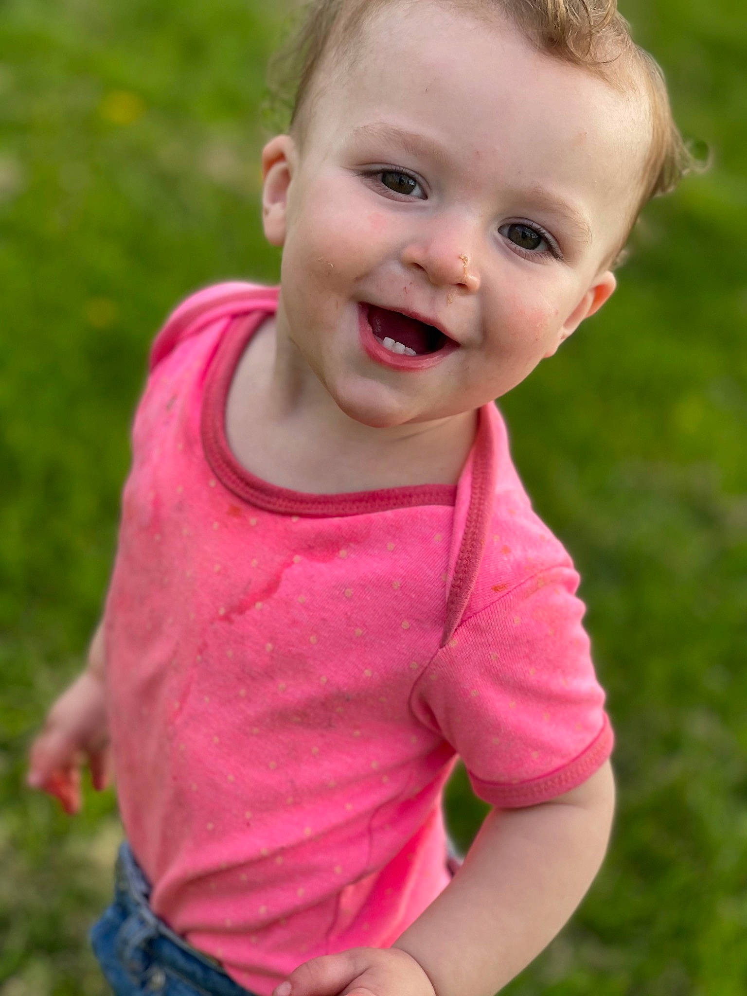 Rosalei joined the competition — help win amazing prizes! arm, baby, baby_toddler_clothing, eye, face, finger, gesture, happy, head, human_body, joy, lip, neck, nose, people_in_nature, person, pink, plant, shoulder, skin
