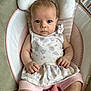 Sabrina joined the competition — help win amazing prizes! baby, infant, child, seat, cushion, pink, white, floral, clothing, cute, portrait, indoors, person, newborn, head, face, hands, legs, soft, comfortable
