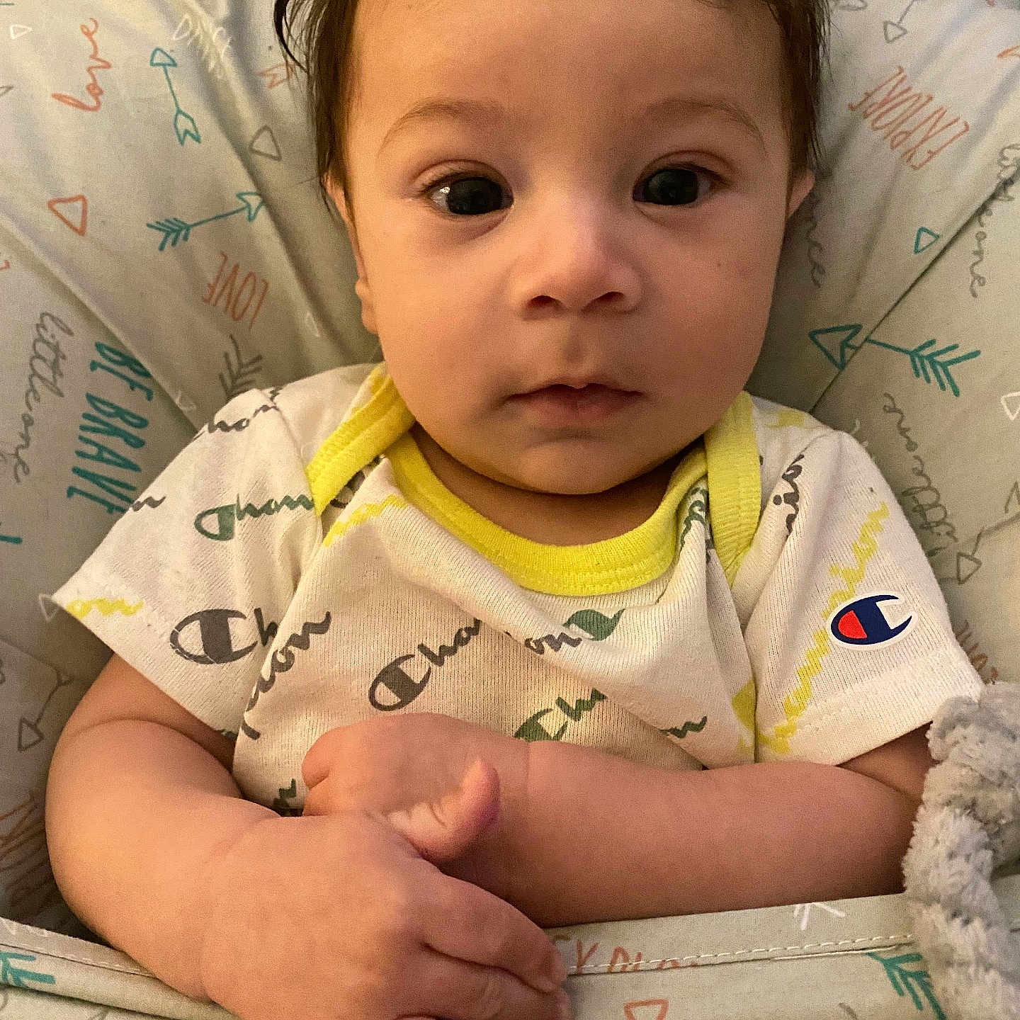 Paul is registered to the contest to win money with this photo: baby, blanket, bodypart, clothing, couch, cushion, face, finger, furniture, hand, happy, head, homedecor, newborn, person, photography, portrait, quilt, smile, t_shirt