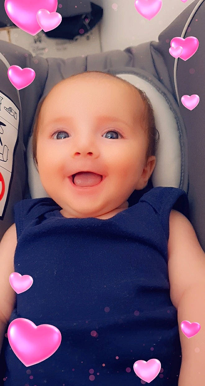 Daniela participe au concours pour gagner de l'argent avec cette photo : baby, baby_products, cheek, child, eye, face, happy, head, lip, person, pink, product, skin, smile, toddler