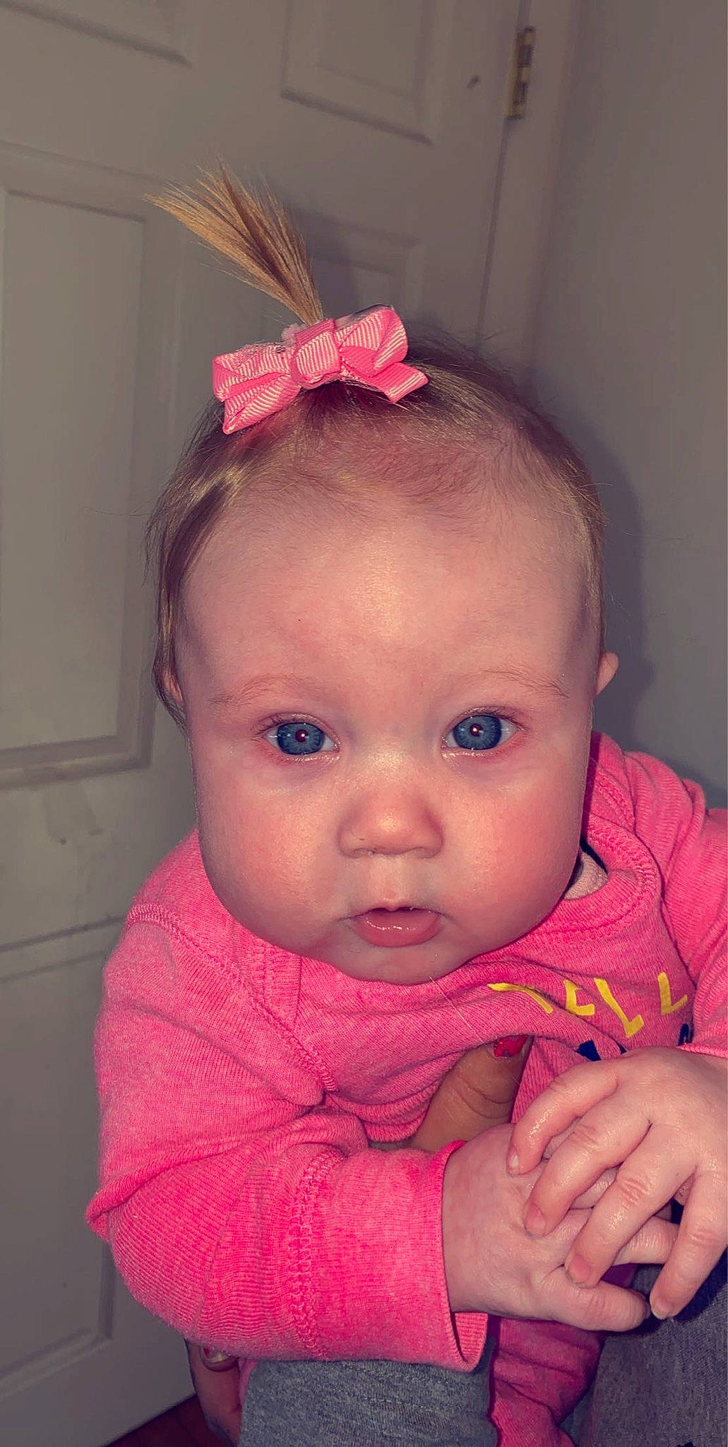 Jazelle joined the competition — help win amazing prizes! baby, cheek, child, ear, eye, face, fashion_accessory, finger, hair_accessory, head, lip, mouth, nose, person, pink, skin, toddler