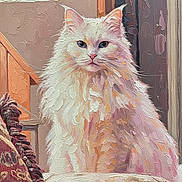 Mia joined the competition — help win amazing prizes! animal, artistic, brushstrokes, cat, chair, cozy, decor, feline, fluffy, fur, home, impressionism, indoor, lamp, painting, patterned, portrait, texture, warm_colors, white