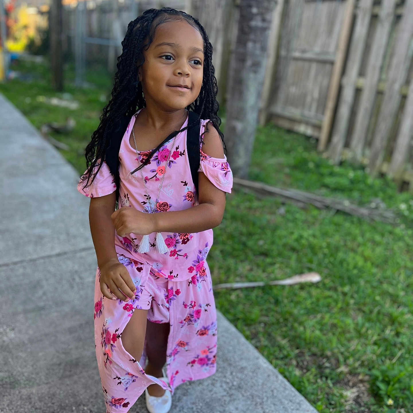 Maddison joined the competition — help win amazing prizes! backyard, blackhair, child, clothing, dress, face, female, girl, grass, hair, head, nature, outdoors, person, photography, plant, portrait, sleeve, standing, yard