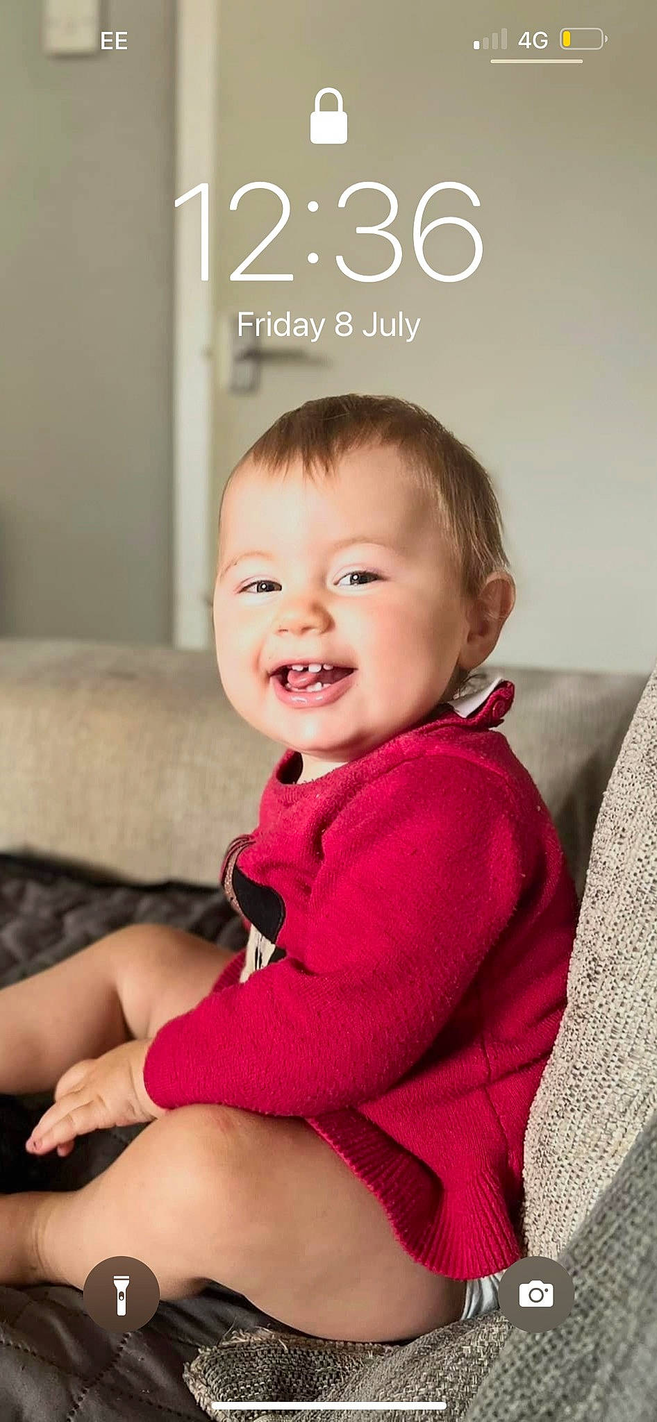 Brooke joined the competition — help win amazing prizes! baby, baby_toddler_clothing, cheek, child, comfort, couch, eye, eyelash, font, fun, happy, human_leg, iris, magenta, person, sitting, skin, sleeve, smile, thigh