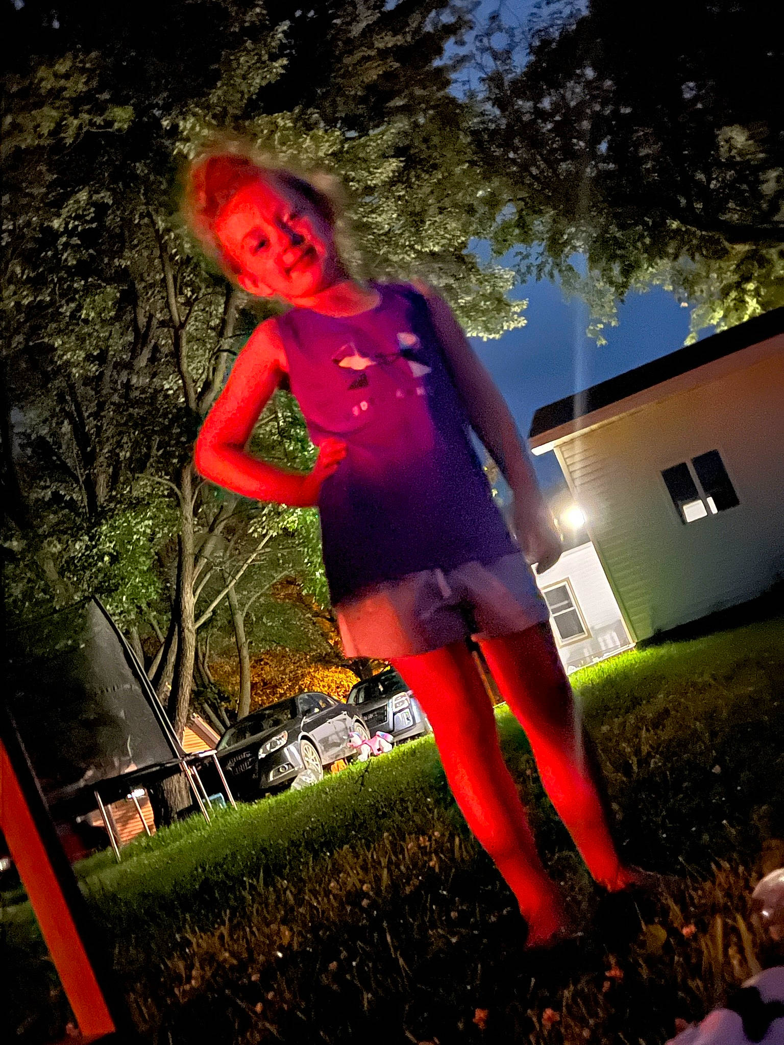 Trinity is registered to the contest to win money with this photo: electric_blue, entertainment, fashion, flash_photography, fun, grass, happy, human_leg, latex, leaf, leisure, magenta, people_in_nature, performing_arts, person, plant, sportswear, sunlight, thigh, tree