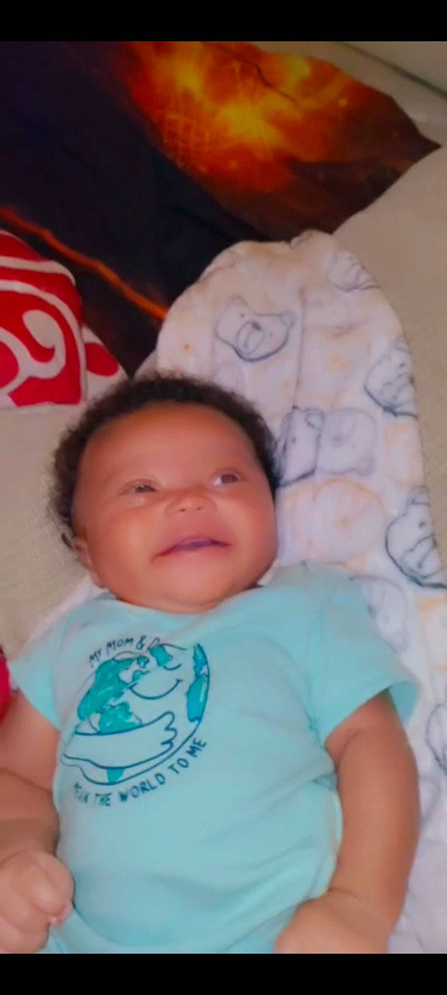 Bentlee is registered to the contest to win money with this photo: baby, baby_toddler_clothing, cheek, child, comfort, eyebrow, forehead, fun, happy, iris, linens, lip, mouth, nose, person, sitting, skin, sleeve, smile, t_shirt