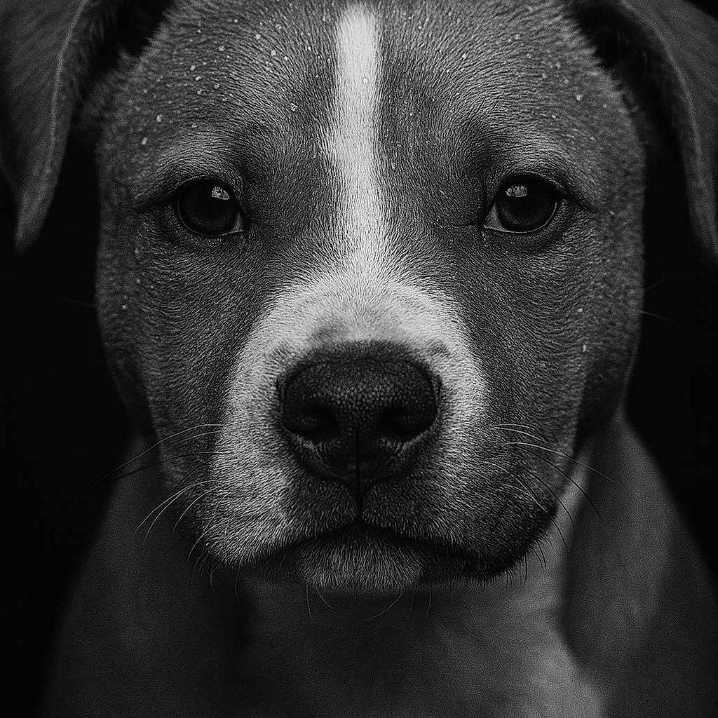 Maïko participe au concours pour gagner de l'argent avec cette photo : animal, black_and_white, canine, close_up, dark_background, detail, dog, ears, expression, eyes, face, fur, monochrome, nose, pet, portrait, serious, studio_lighting, texture, water_droplets