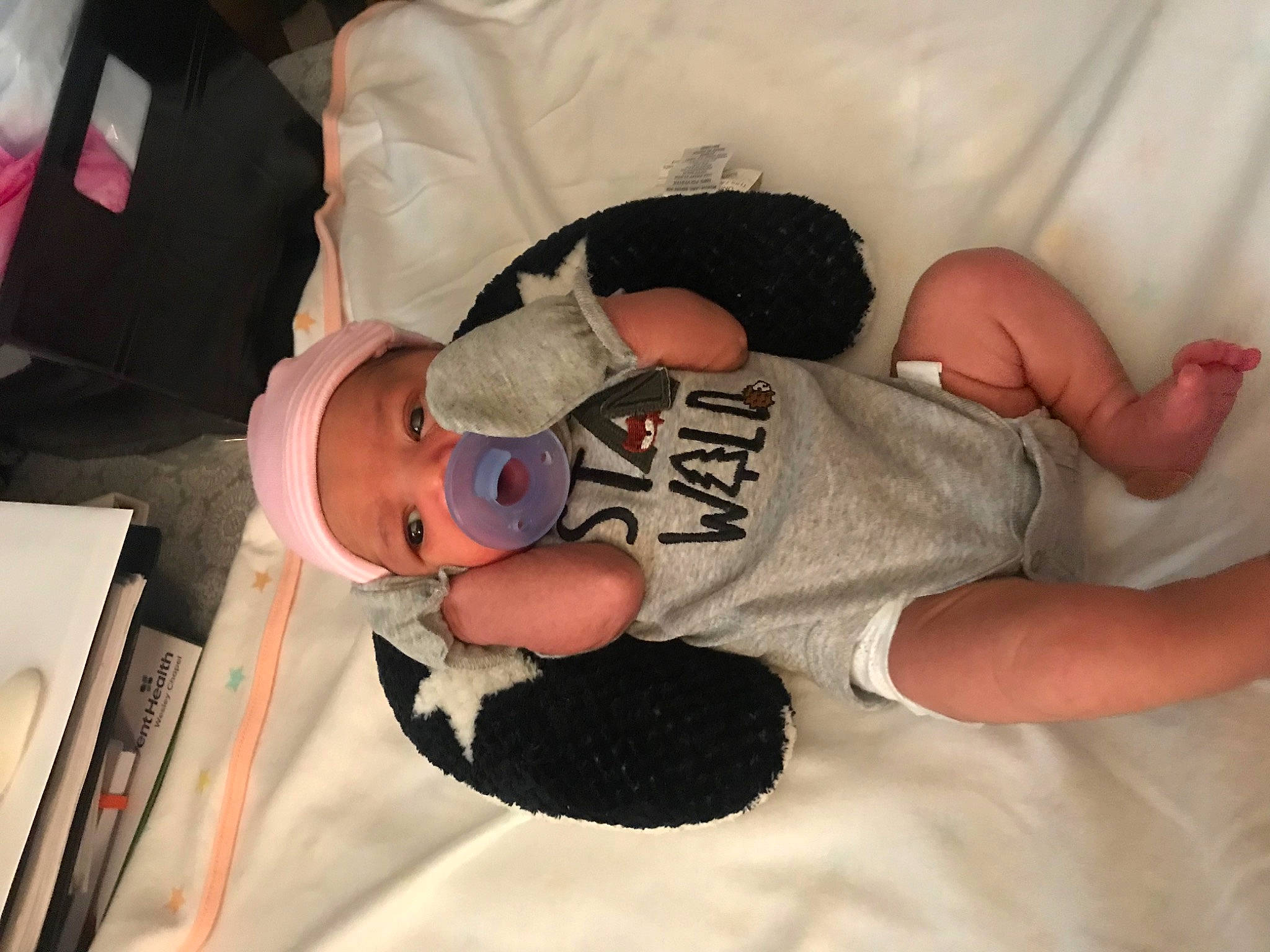 Felicity joined the competition — help win amazing prizes! abdomen, baby, baby_toddler_clothing, bed, child, comfort, elbow, finger, fun, hat, human_leg, knee, linens, person, room, sleeve, t_shirt, thigh, thumb, toddler