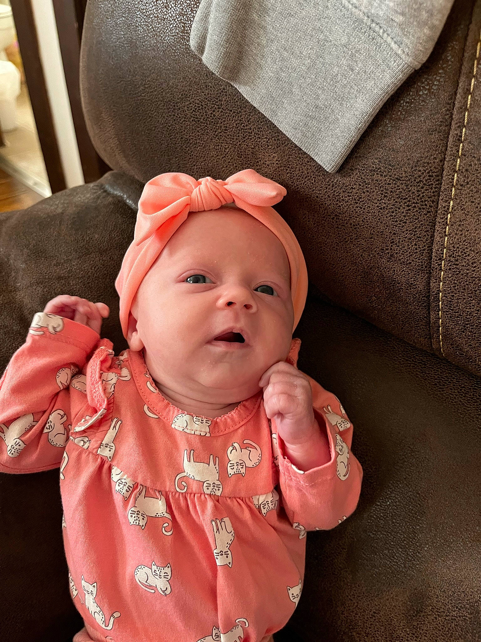 Madison joined the competition — help win amazing prizes! arm, baby, baby_products, baby_toddler_clothing, cheek, child, chin, comfort, eyebrow, finger, hand, headwear, linens, lip, mouth, nose, person, sitting, skin, sleeve