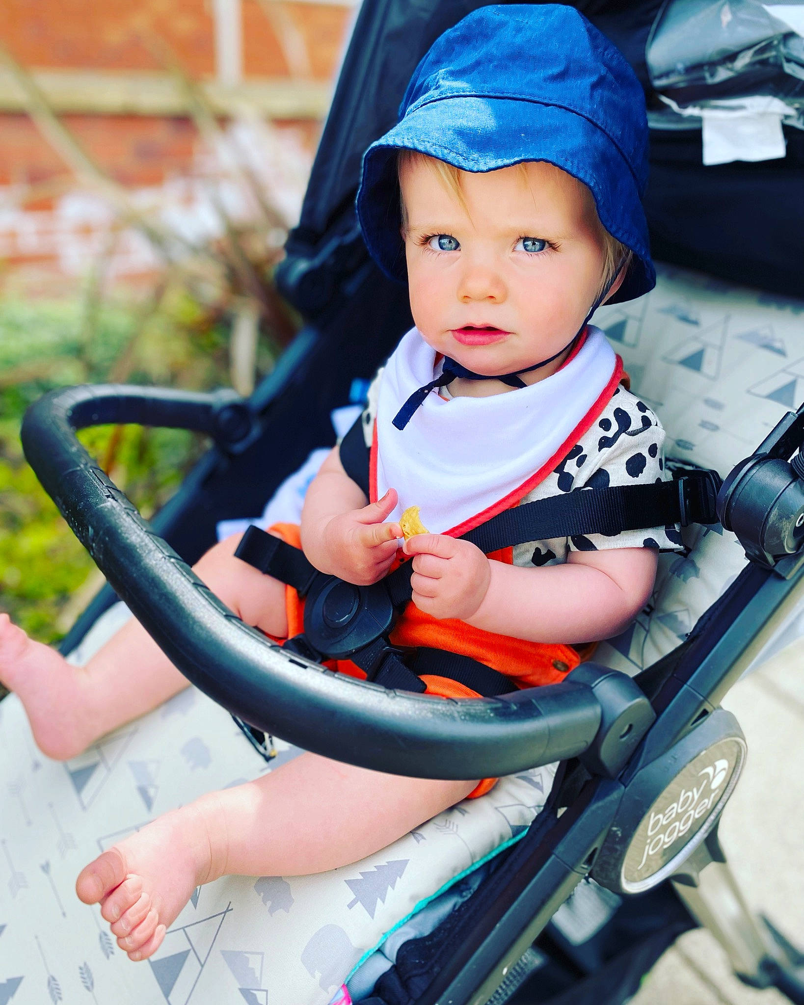 Fraser is registered to the contest to win money with this photo: auto_part, baby, baby_carriage, baby_products, baby_safety, baby_toddler_clothing, child, comfort, electric_blue, fashion_accessory, fun, headwear, lap, leisure, person, photograph, plant, product, sitting, toddler