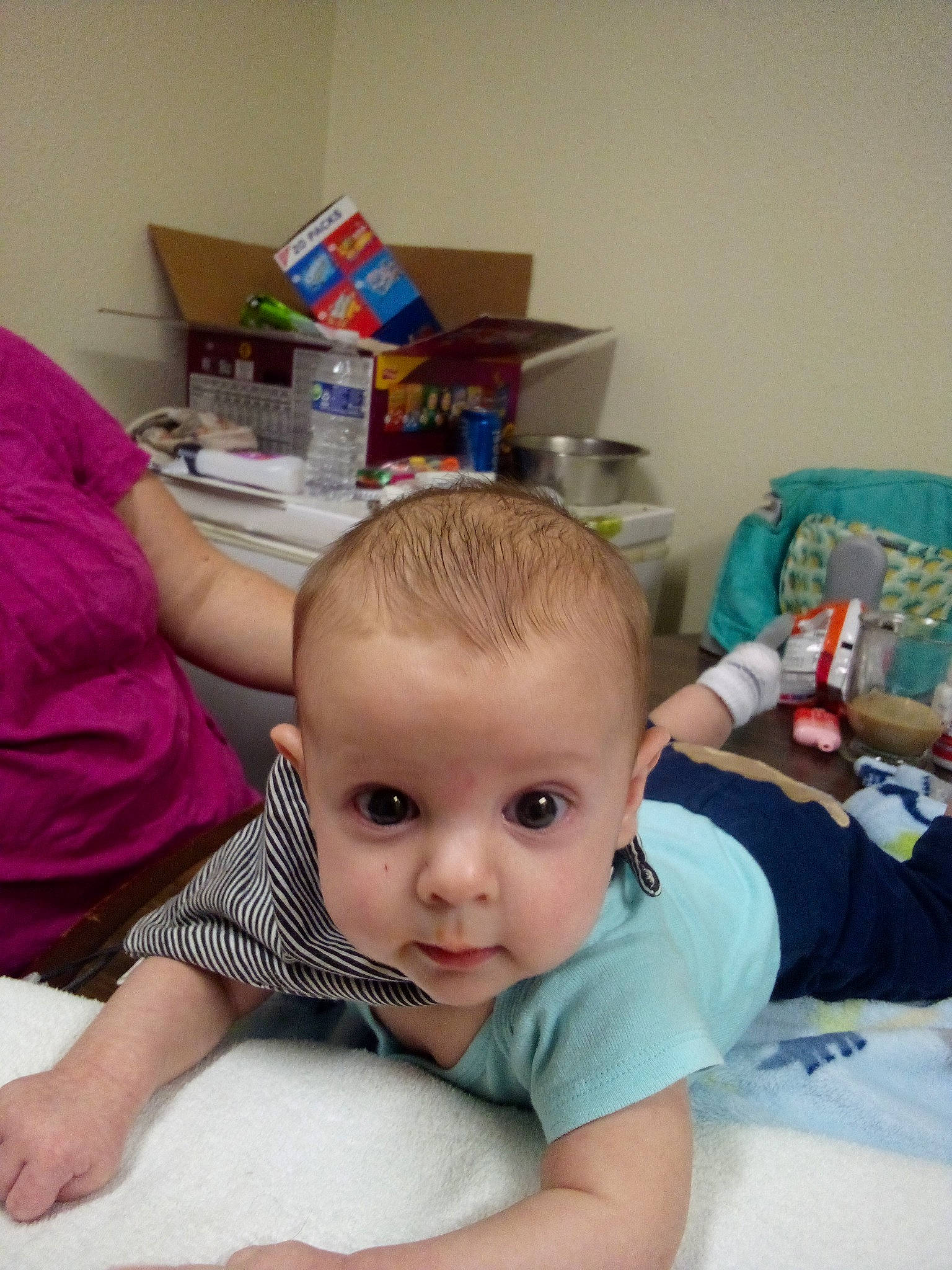 Kainen joined the competition — help win amazing prizes! baby, chair, child, comfort, desk, flooring, fun, happy, linens, person, play, refrigerator, room, sitting, t_shirt, table, toddler, vacation