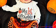 Vedanya Jain is registered to the contest to win money with this photo: baby, infant, halloween, pumpkin, orange, black, headband, tutu, leaves, hand, blanket, lights, holiday, festive, cute, clothing, foot, smiling, person, celebration
