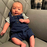 Jameson is registered to the contest to win money with this photo: baby, bodypart, chair, clothing, couch, cushion, face, finger, furniture, hand, head, homedecor, jeans, pants, person, photography, portrait, shirt, shorts, sitting