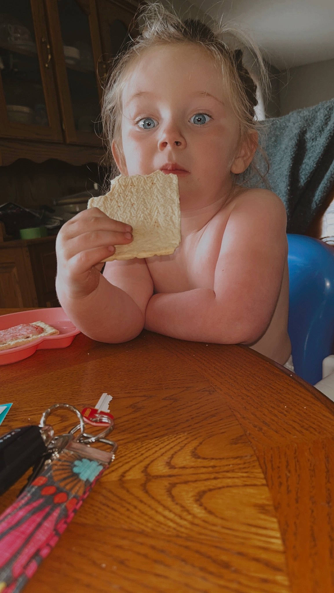 Abby joined the competition — help win amazing prizes! chair, child, chin, comfort_food, drinkware, face, finger, food, food_craving, fun, junk_food, nail, nose, person, sitting, sweetness, table, tableware, thumb, toddler