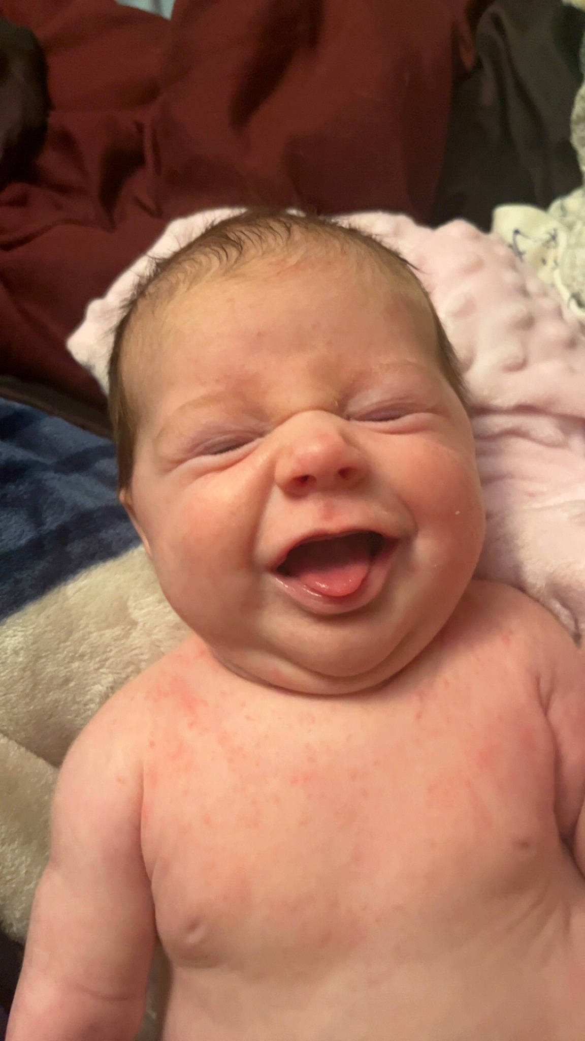 Stella is registered to the contest to win money with this photo: baby, cheek, chin, ear, eye, eyebrow, facial_expression, forehead, happy, head, human_body, jaw, lip, mouth, muscle, neck, nose, person, skin, smile