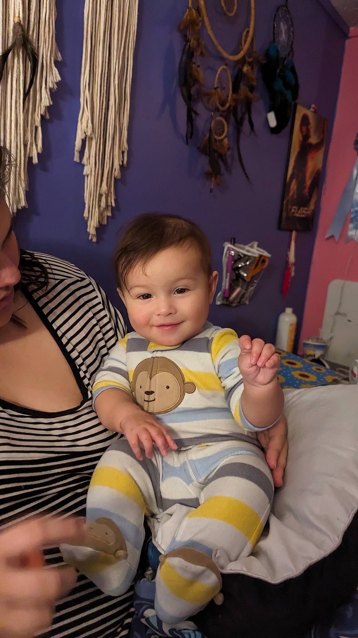 Brandon is registered to the contest to win money with this photo: abdomen, baby, baby_toddler_clothing, chair, cheek, child, comfort, event, fun, happy, joy, lap, person, picture_frame, room, sitting, skin, smile, textile, thigh