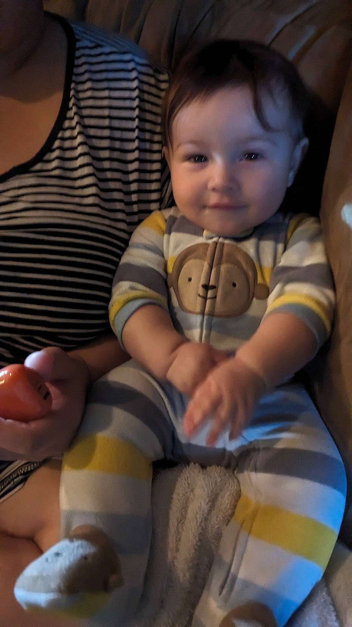 Brandon is registered to the contest to win money with this photo: baby, baby_toddler_clothing, cheek, comfort, finger, hairstyle, hand, happy, joint, leg, mouth, neck, nose, person, product, shoulder, skin, smile, thigh, thumb