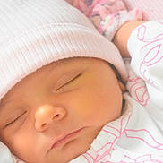 Tessa joined the competition — help win amazing prizes! baby, child, close_up, clothing, cute, face, hat, headwear, infant, newborn, peaceful, pink, portrait, rest, skin, sleep, sleeping, soft, toddler, white