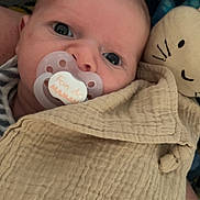 Sacha participe au concours pour gagner de l'argent avec cette photo : baby, pacifier, blanket, closeup, face, infant, child, plush_toy, fabric, texture, cute, comfort, resting, indoor, portrait, young_child, soft, wrapped, eyes, nurtured