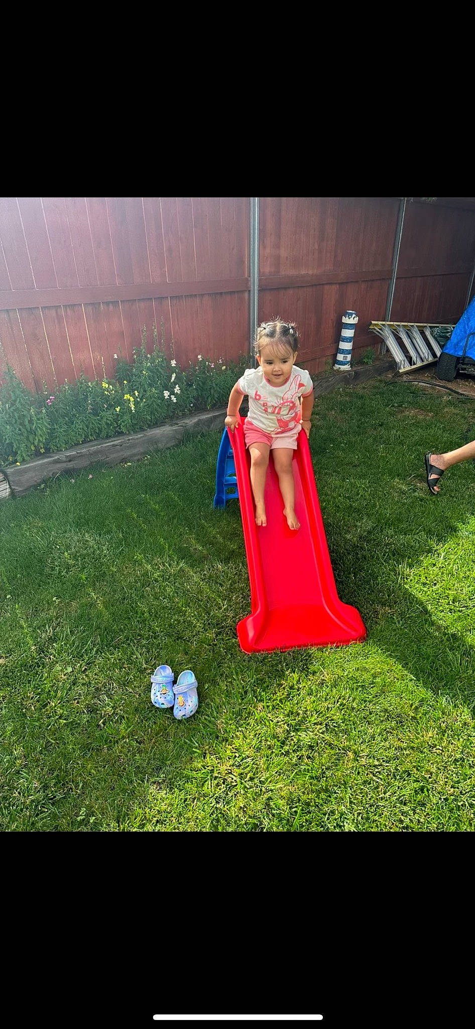 Evalynn joined the competition — help win amazing prizes! baby, chute, dress, flooring, fun, grass, happy, lawn, leisure, outdoor_furniture, outdoor_play_equipment, people_in_nature, person, plant, play, playground, playground_slide, recreation, shorts, sitting