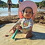 beach, child, fun, hat, kids, mud, nature, outdoor, play, playing, river, sand, shovel, summer, sunhat, sunlight, swimsuit, toddler, toy, water