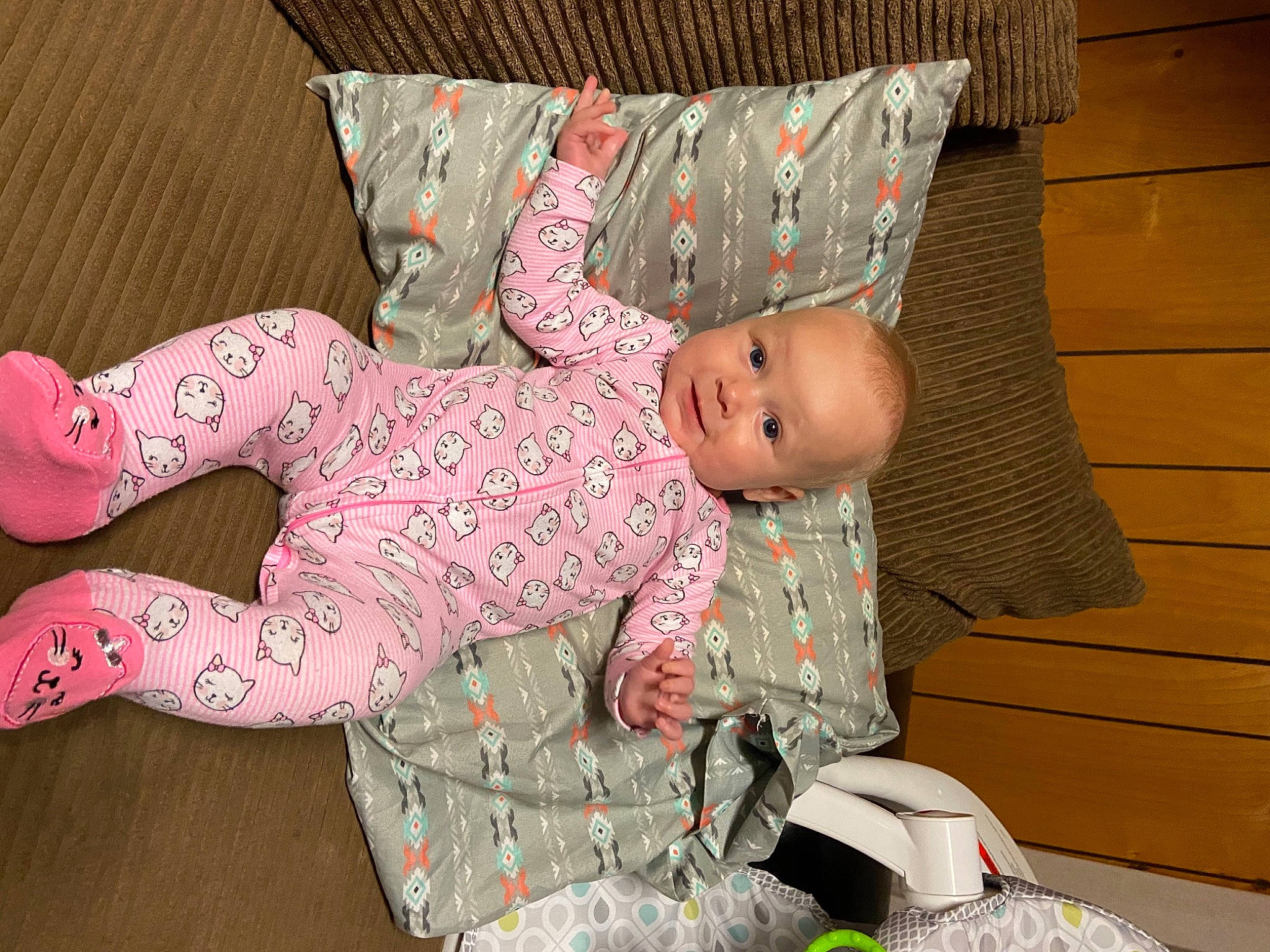 Remi joined the competition — help win amazing prizes! baby, baby_products, baby_toddler_clothing, child, linens, nightwear, nose, pajamas, pattern, person, pink, sock, toddler