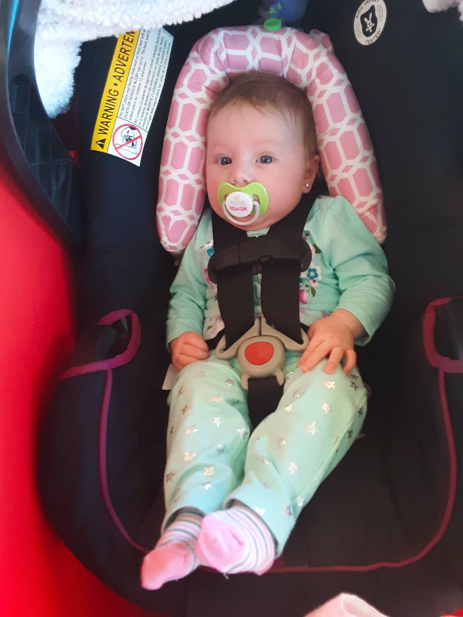 Shaylynn joined the competition — help win amazing prizes! baby, baby_carriage, baby_in_car_seat, baby_products, baby_toys, car_seat, child, comfort, person, pink, product, sitting, toddler