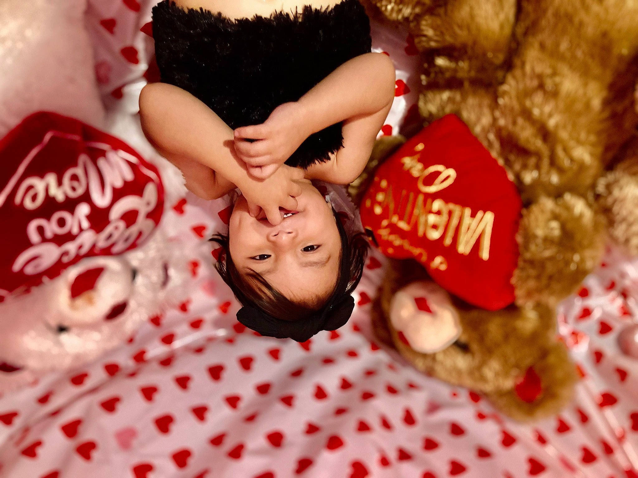 Estella is registered to the contest to win money with this photo: child, design, doll, dress, event, font, fun, fur, gesture, happy, jewellery, love, nail, pattern, person, red, room, sweetness, teddy_bear, toy