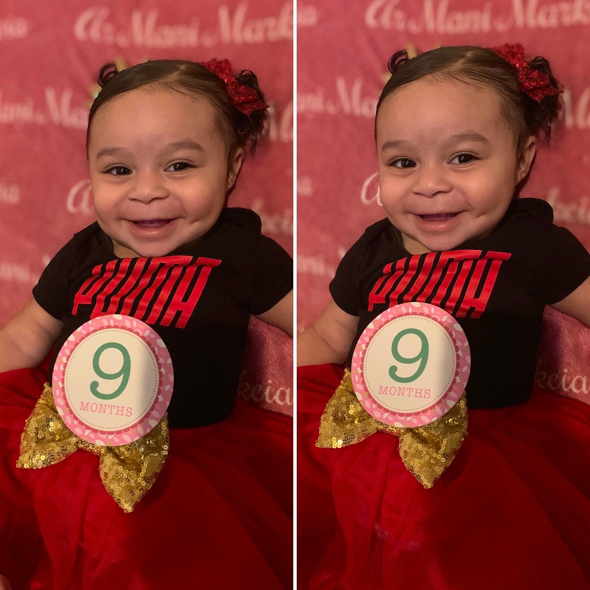 Armani is registered to the contest to win money with this photo: baby_toddler_clothing, cheek, clothing, fashion, hair, hairstyle, hand, happy, head, human, joy, neck, organ, outerwear, person, pink, skin, sleeve, smile, standing