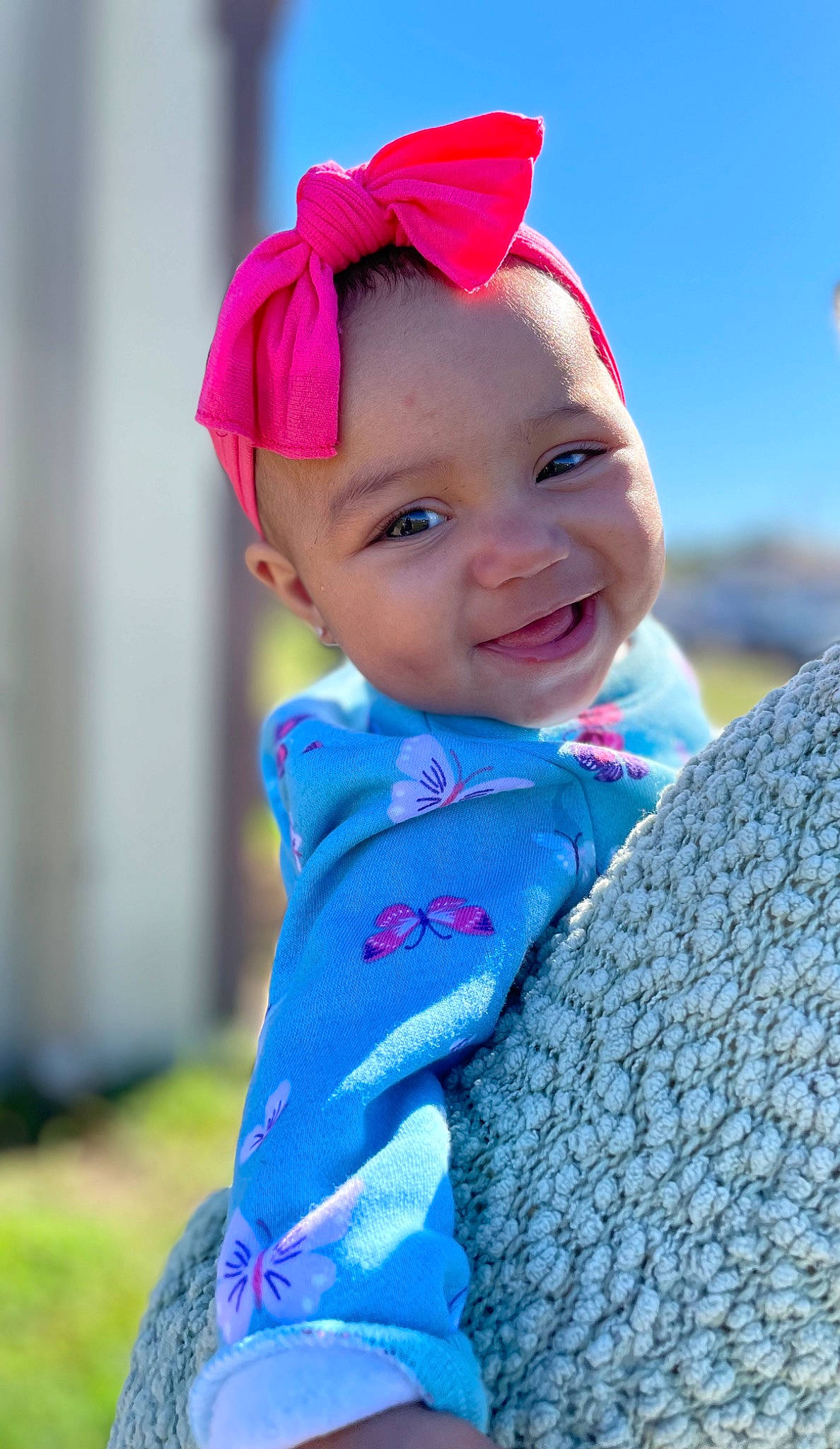 Lenox joined the competition — help win amazing prizes! baby, blue, cap, child, clothing, costume_hat, electric_blue, eye, fashion_accessory, fun, grass, happy, headwear, joy, leisure, magenta, outerwear, person, pink, plant