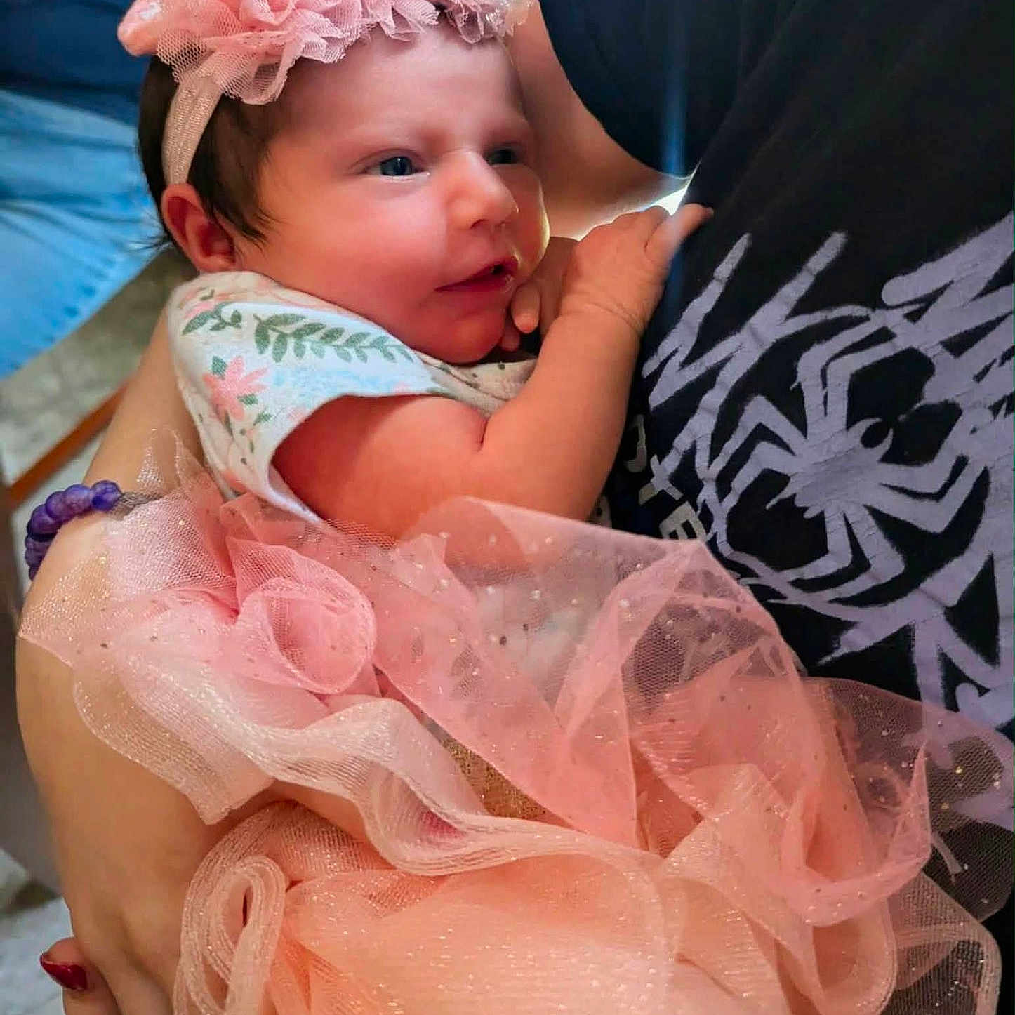 Natalia joined the competition — help win amazing prizes! baby, child, infant, pink, headband, dress, tulle, person, holding, affection, kiss, adult, hand, closeup, cute, smile, face, fabric, clothing, indoor