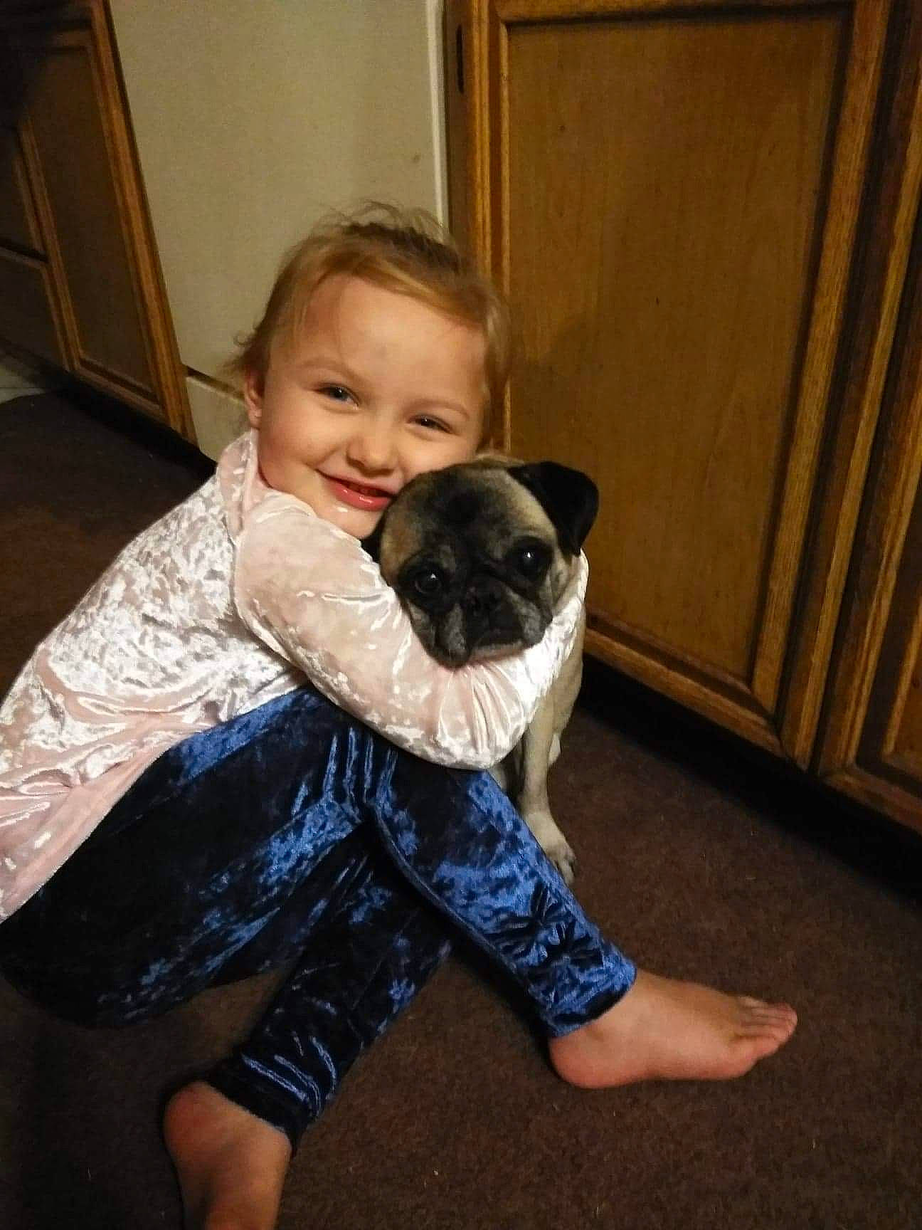 Makaylee joined the competition — help win amazing prizes! canidae, carnivore, child, companion_dog, dog, dog_breed, dog_clothes, fawn, joy, person, pug, puppy, puppy_love, skin, toy_dog