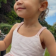 Anneliese joined the competition — help win amazing prizes! toddler, child, girl, pink_dress, outdoor, park, swing, smile, happy, nature, greenery, sky, clouds, summer, play, cute, portrait, young_child, daylight, casual